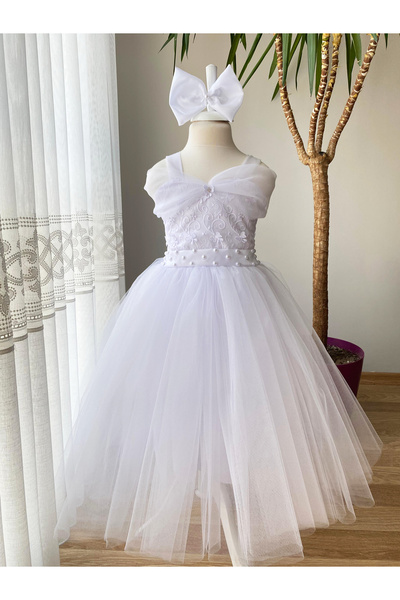 BerrinceTasarım İncili Dantelli Askı Detaylı Kız Çocuk Abiye Elbise