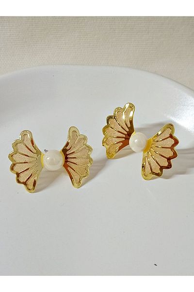 mos&more Small Women's Earrings with Gold Flower Pearl