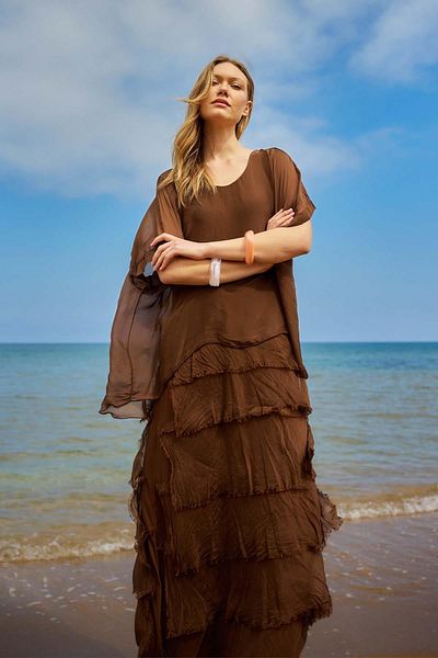 EREN STYLE Italian Size 2 Thin Looking Half Sleeve Layered Silk Dress