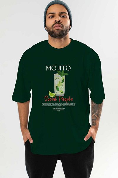 Ankhises Tricou supradimensionat cu imprimeu în față Mojito Cocktail Bărbați Femei Tricou cu decolteu 100% bumbac