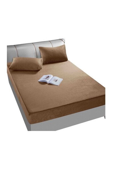 OEM Bed Sheet Velvet with Elastic 180x200x25 cm and 2 Pillowcases 50x70 cm, MS STAR, Double Bed, Brown