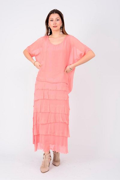 EREN STYLE Italian Size 2 Thin Looking Half Sleeve Layered Silk Dress