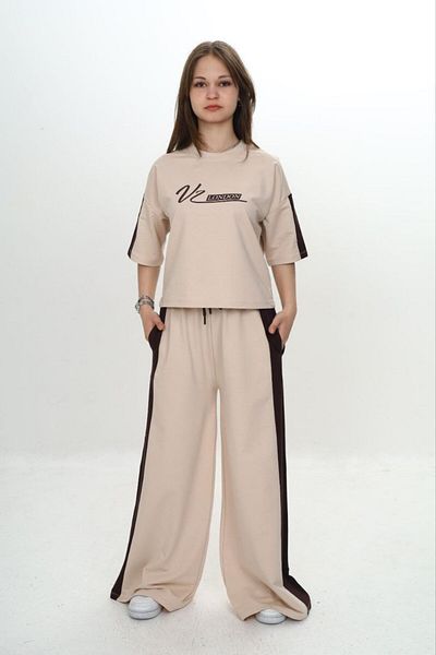 Asortik Kids Set de trening pentru fete, 100% bumbac, oversize, imprimat Londra, garnituri pentru fete, cu mâneci trei sferturi-293