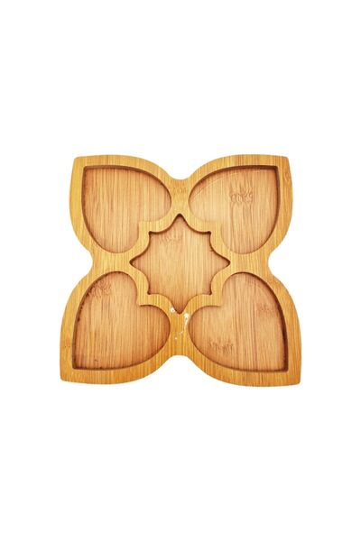 ABS Serving Tray with 5 Compartments, Heart Shape, Bamboo Wood