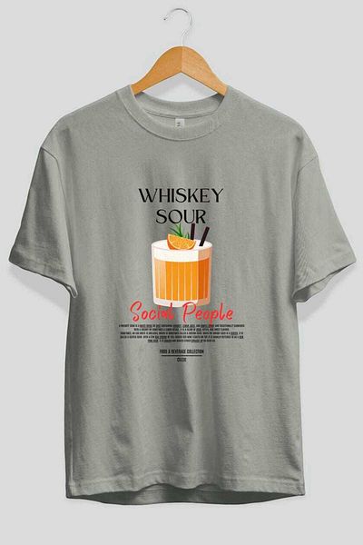 Ankhises Whiskey Sour Cocktail Tricou oversize imprimat în față Bărbați Femei Tricou 100% bumbac cu decolteu