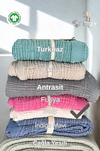 TruyTowel Püsküllü Müslin TV Battaniyesi IVORY