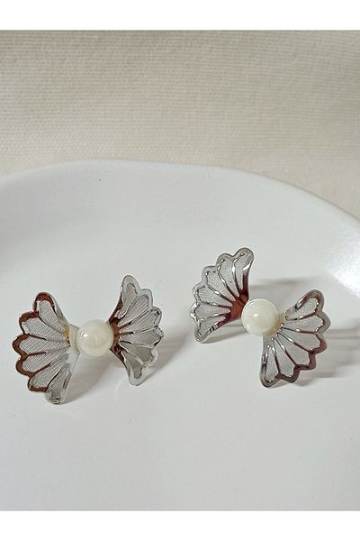 mos&more Small Women's Earrings with Silver Flower Pearl