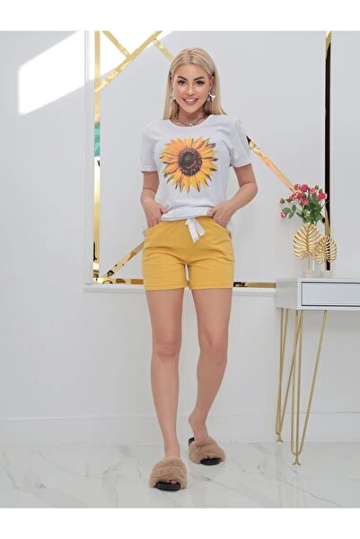 CLASİVA تي شيرت نسائي مطبوع عليه زهرة عباد الشمس برقبة دائرية كبيرة الحجم للج...