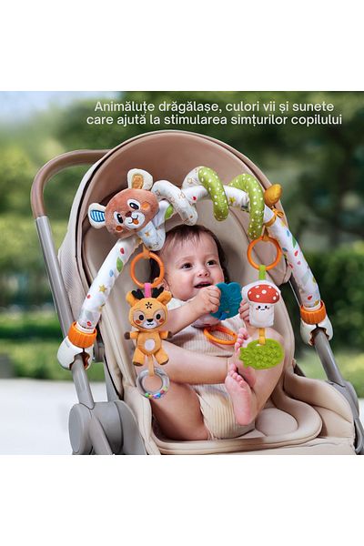 tumama Set 2 în 1 – Arcadă cu Jucării pentru Cărucior,Pătuț și Scaun Auto,Model Ursuleț,Jucării pt Dentiție