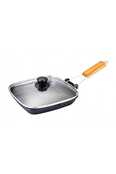 OEM Grunberg Aluminum Grill Pan with Glass Lid, 28x28 cm