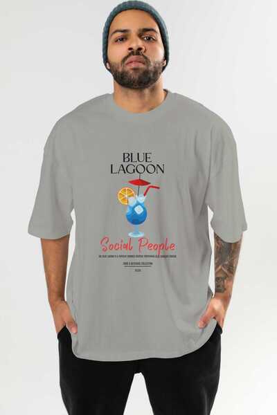 Ankhises تي شيرت كبير الحجم مطبوع عليه كوكتيل بلو لاجون للرجال والنساء 100% قطن برقبة دائرية