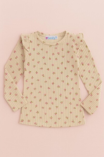 mini kanka Çiçek Detaylı Uzun Kol Fırfır Detaylı Çiçek Desenli Uzun Kol Kız Ç...