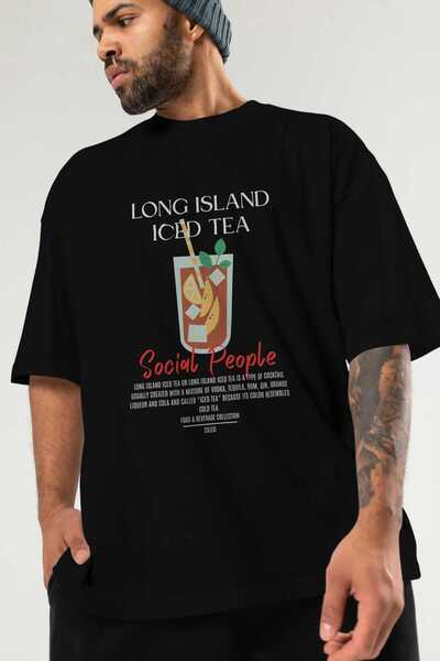 Ankhises Long Island iced tea Cocktail μπροστινό εμπριμέ μπλουζάκι Oversize Ανδρικό Γυναικείο 100% βαμβακερό μπλουζάκι με λαιμόκοψη