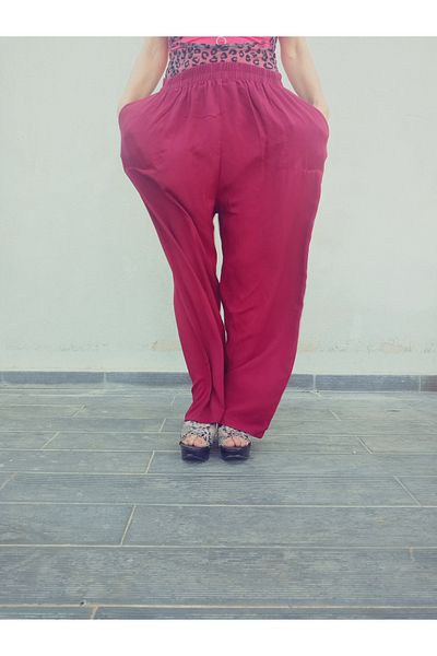 hoaryage Ethnic Patterned 100% Cotton Viscose Pressed Trousers with Elastic Waist, 36-44 and 38-48 Sizes