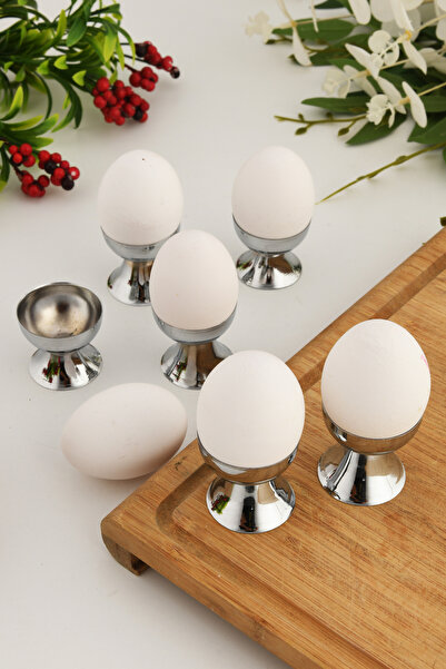AKSESUAR EVRENİ Letiz Silver 6-Piece Breakfast Tables and Special Presentation Stainless Special Steel Premium Safe Egg Cup