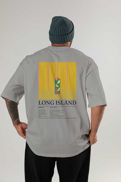 Ankhises Tricou oversize cu imprimeu pe spate din seria Long Island Cocktail Bărbați Femei Tricou cu decolteu 100% bumbac