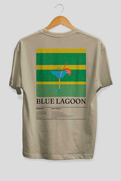 Ankhises Blue Lagoon Cocktail Series Back Printed Oversize T-shirt Ανδρικό Γυναικείο 100% βαμβακερό μπλουζάκι με λαιμόκοψη
