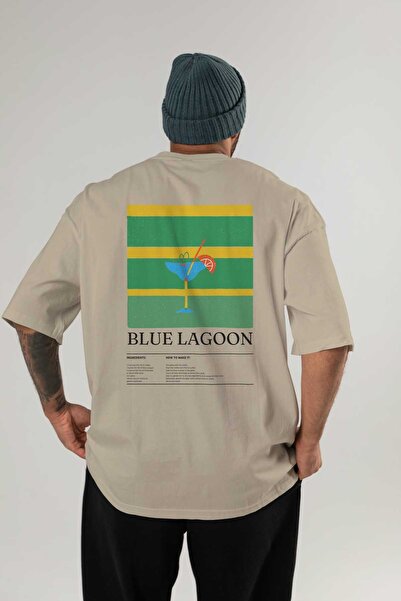 Ankhises Blue Lagoon Cocktail Series Back Printed Oversize T-shirt Ανδρικό Γυναικείο 100% βαμβακερό μπλουζάκι με λαιμόκοψη
