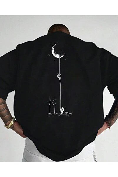 Panda Baskı Tekstil Moon Astronaut Printed Special Design Oversize Tshirt