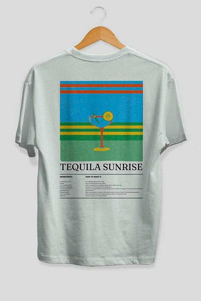 Ankhises Tequila Sunrise Cocktail Back Printed Oversize T-Shirt Men Women Cotton Crewneck Tshirt