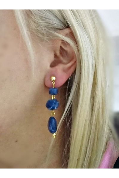mos&more Gold Navy Blue Dangle Women's Earrings