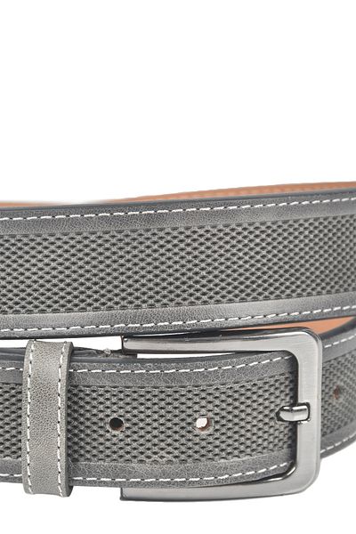 DeepSEA Men's Gray Original Leather Belt 4 cm Width Stitched Sides Genuine Leather Sports Belt 2502651