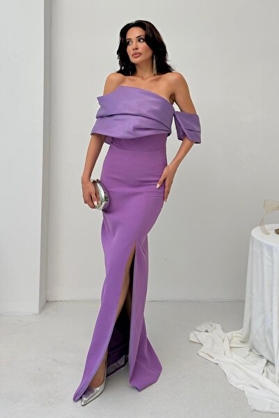 Serica Moda Rochie de seară cu decolteu liliac și cu fante