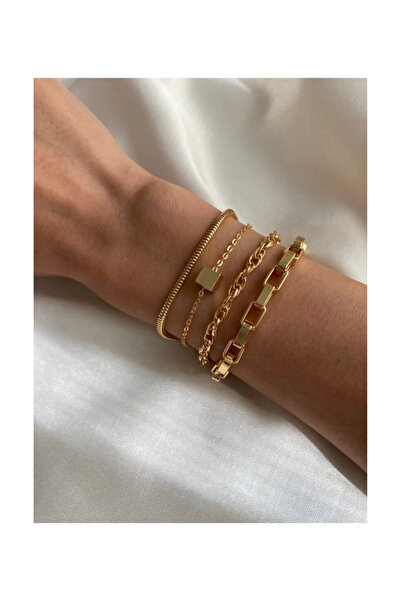 ATALYA ACCESSORY Küp Detaylı Dörtlü Kombin Kadın Bileklik - Ayarlanabilir Uzu...