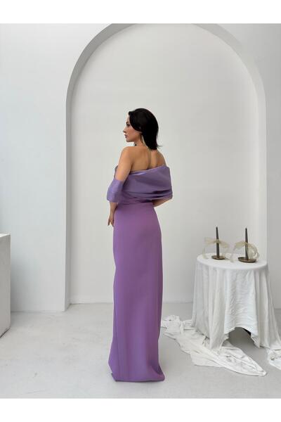 Serica Moda Rochie de seară cu decolteu liliac și cu fante