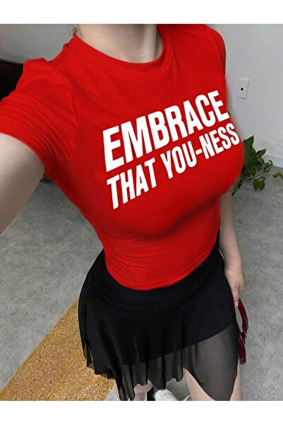 OVER HEAD Tricou pentru femei Y2K Embrance cu imprimeu Baby Tee Crop tricou