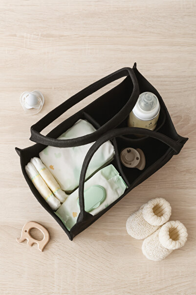 YUNUSOĞLU HOME Black Thick Felt Mother Baby Care Bag Organizer for Newborn