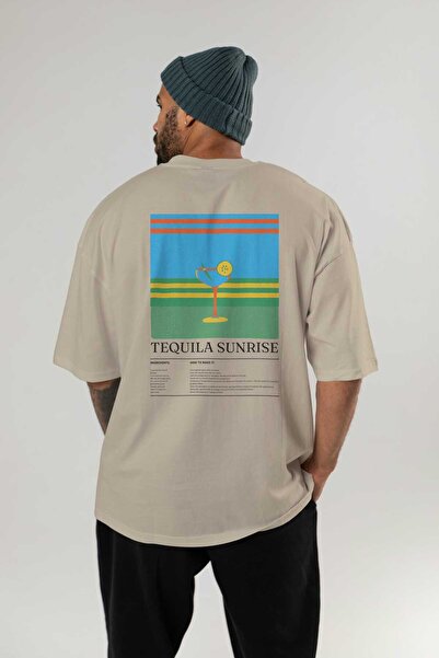 Ankhises Tequila Sunrise Cocktail Back Printed Oversize T-shirt Ανδρικό Γυναικείο Βαμβακερό μπλουζάκι με λαιμόκοψη