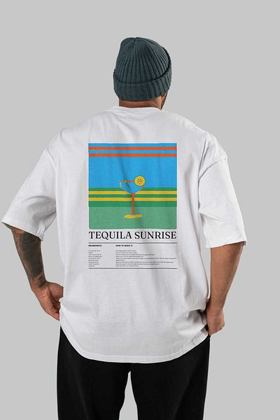 Ankhises Tequila Sunrise Cocktail Back Printed Oversize T-Shirt Men Women Cotton Crewneck Tshirt