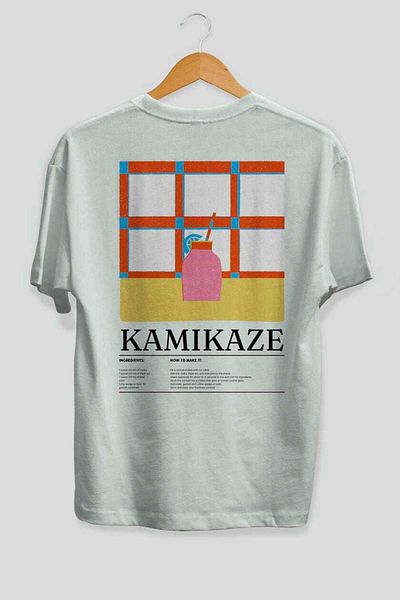 Ankhises Kamikaze Cocktail Series Back Printed Oversize T-Shirt Men Women 100% Cotton Crew Neck Tshirt