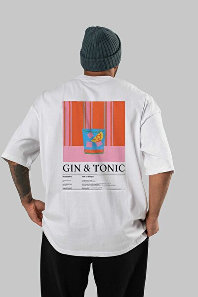 Ankhises Gin Tonic Cocktail Series Tricou oversize imprimat pe spate Bărbați ...