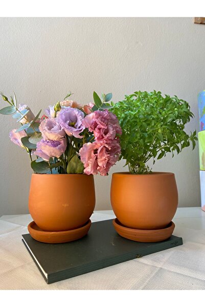 Nova Elite 2li Drenaj Delikli ve Altlıklı Toprak Saksı Seti