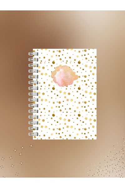Ez&Tu Stıcker Golden Starry Sparkling Notebook – 60 Sheets / 120 Pages – Lined Wire Spiral