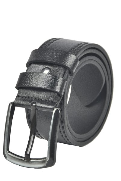 DeepSEA Men's Black Leather Sports Belt with Double Stitching Detail on the Sides 2402604