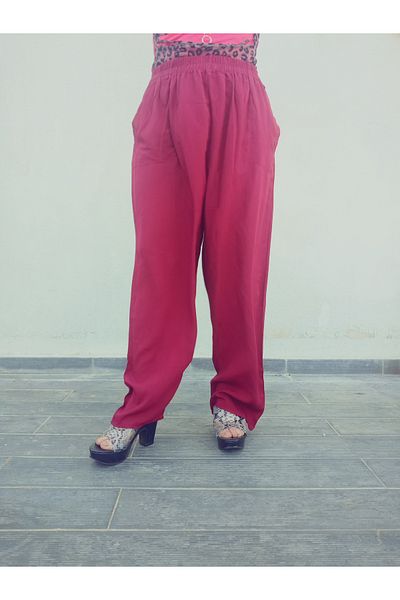 hoaryage Ethnic Patterned 100% Cotton Viscose Pressed Trousers with Elastic Waist, 36-44 and 38-48 Sizes