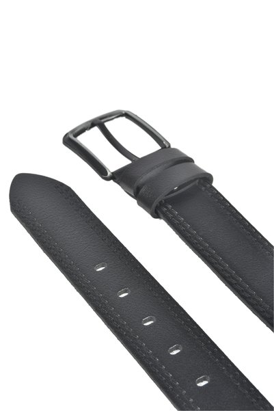 DeepSEA Men's Black Leather Sports Belt with Double Stitching Detail on the Sides 2402604