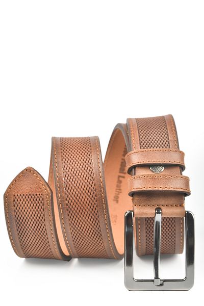 DeepSEA Men's Tan Original Leather Belt 4 cm Width Genuine Leather Sports Belt with Stitched Sides 2502651