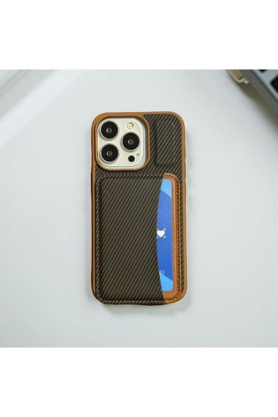 CPSTORE iPhone 16E Compatible Premium Leather Magsafe Wallet Card Holder Stand Carbon Detailed Protective Case