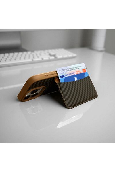 CPSTORE iPhone 16E Compatible Premium Leather Magsafe Wallet Card Holder Stand Carbon Detailed Protective Case