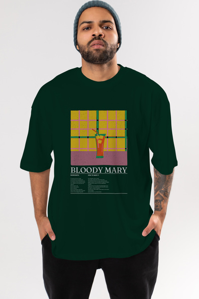 Ankhises Bloody Mary Cocktail Tricou verde oversize cu imprimeu în față Bărba...