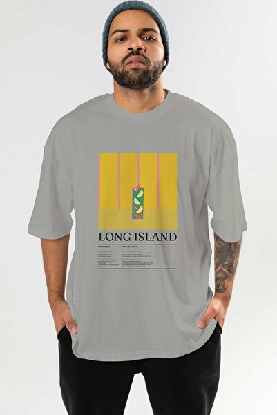 Ankhises تي شيرت طويل الحجم مطبوع عليه كوكتيل من Long Island للرجال والنساء م...