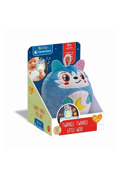 CLEMENTONI - Plush wolf toy with night light and sounds for relaxation and peaceful sleep