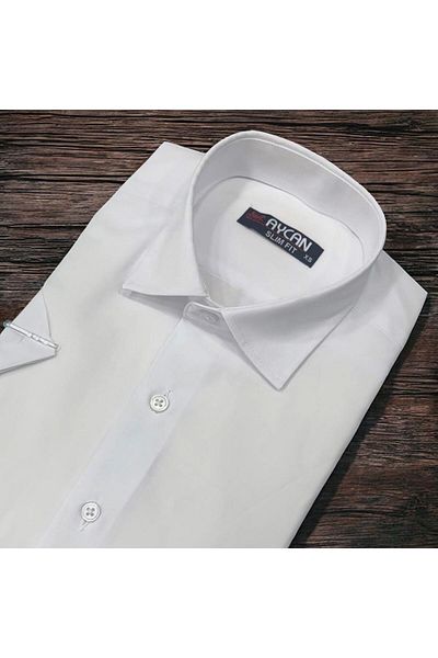 EREN STYLE Cămașă albă, 100% bumbac, cu mânecă scurtă, anti-transpirație, slim-fit (model obișnuit)