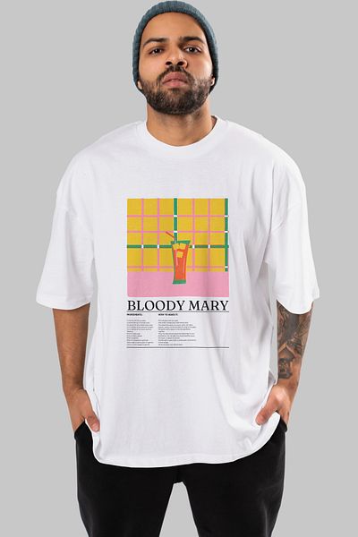 Ankhises Bloody Mary Cocktail Front Printed Oversize T-Shirt Men Women Cotton Crewneck Tshirt