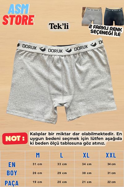 Doruk Men's Boxer 100% Cotton Combed Cotton Comfortable Flexible Waist Elastic Gray-Black Single