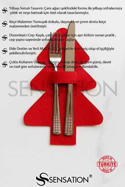 Sensation Felt Pine Tree Fork Spoon Holder Christmas Table Decoration Ornament 6 Pieces